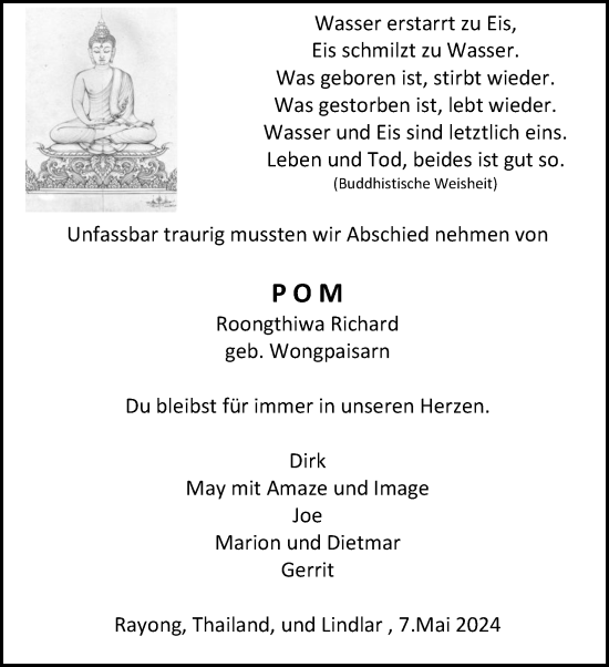 Anzeige von Roongthiwa Richard von Kölner Stadt-Anzeiger / Kölnische Rundschau / Express