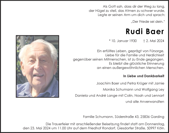 Anzeige von Rudi Baer von  EXPRESS - Die Woche 