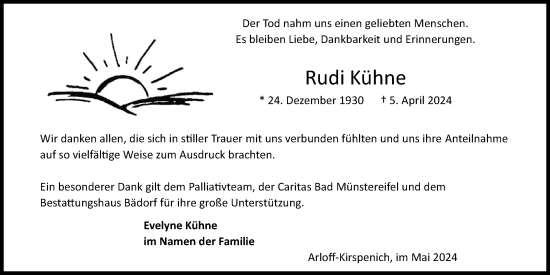 Anzeige von Rudi Kühne von Kölner Stadt-Anzeiger / Kölnische Rundschau / Express