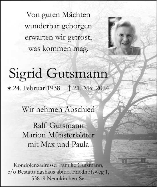 Anzeige von Sigrid Gutsmann von  Extra Blatt 