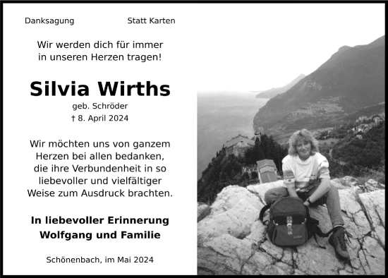 Anzeige von Silvia Wirths von  Lokalanzeiger 