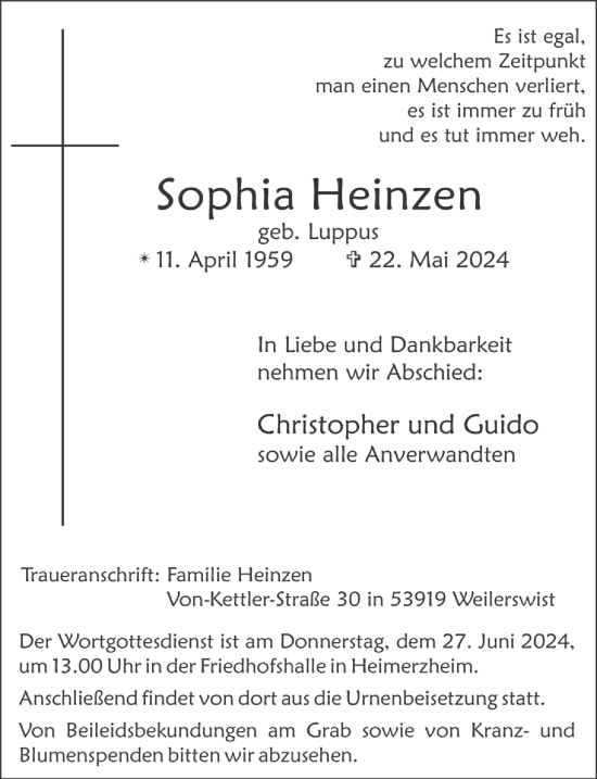 Anzeige von Sophia Heinzen von  Blickpunkt Euskirchen 