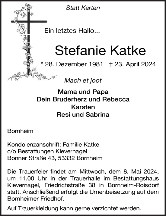 Anzeige von Stefanie Katke von  Schaufenster/Blickpunkt 