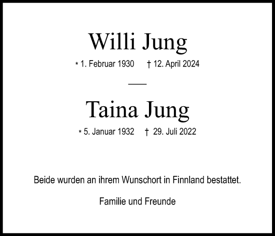 Anzeige von Taina Jung von Kölner Stadt-Anzeiger / Kölnische Rundschau / Express