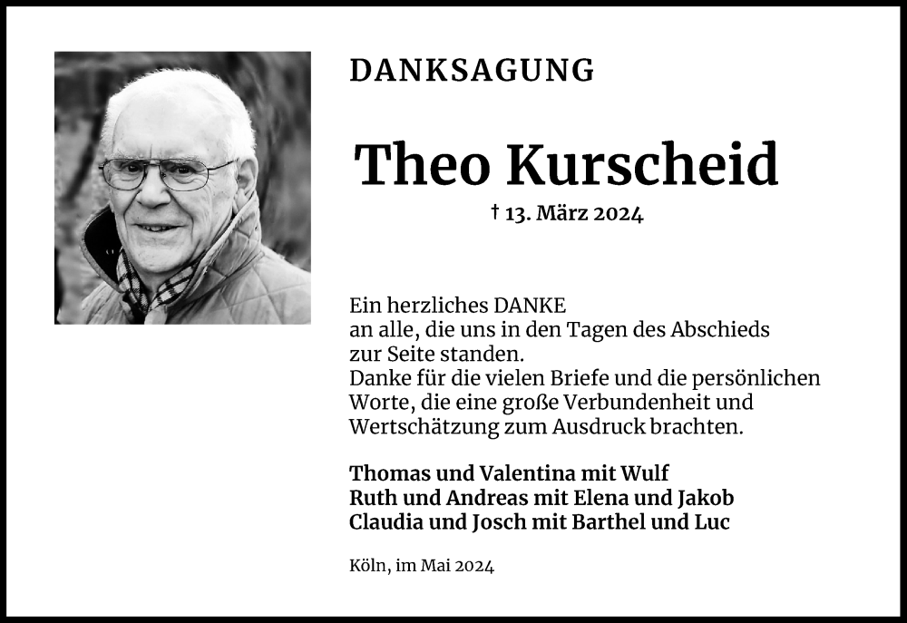  Traueranzeige für Theo Kurscheid vom 04.05.2024 aus Kölner Stadt-Anzeiger / Kölnische Rundschau / Express