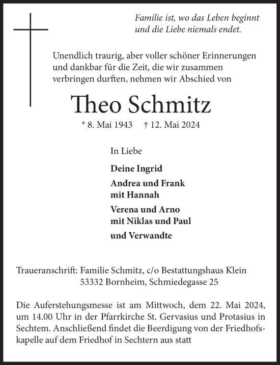 Anzeige von Theo Schmitz von  Schaufenster/Blickpunkt 