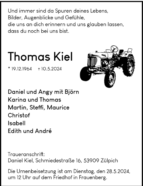 Anzeige von Thomas Kiel von  Blickpunkt Euskirchen 