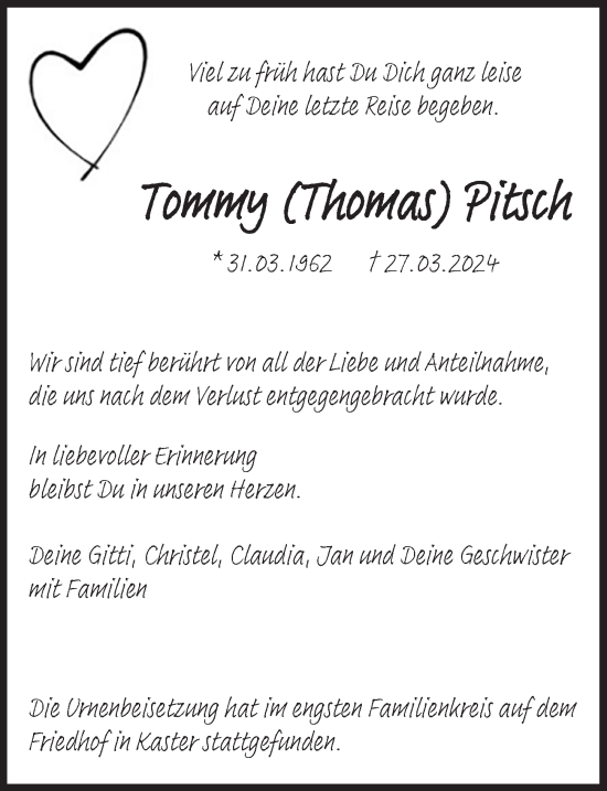 Anzeige von Thomas Pitsch von  Werbepost 