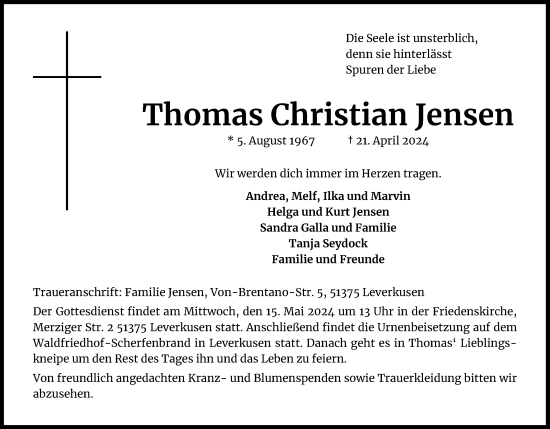 Anzeige von Thomas Christian Jensen von Kölner Stadt-Anzeiger / Kölnische Rundschau / Express