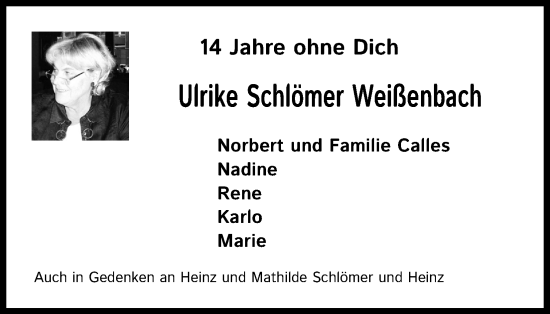 Anzeige von Ulrike Schlömer Weißenbach von Kölner Stadt-Anzeiger / Kölnische Rundschau / Express