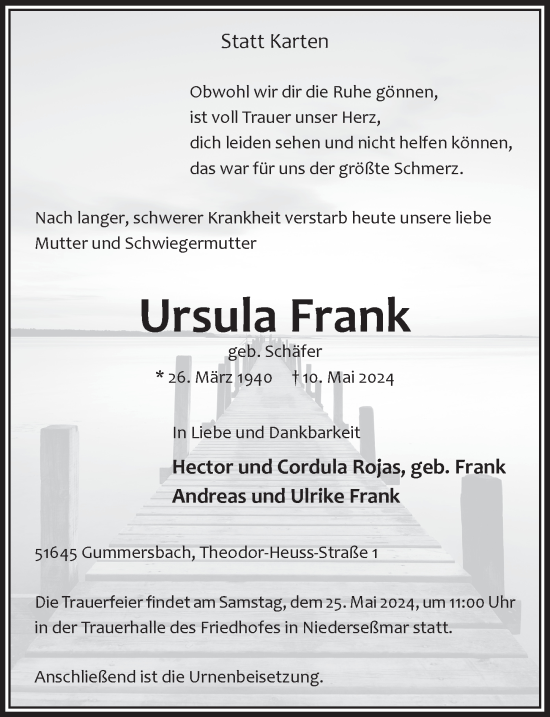 Anzeige von Ursula Frank von  Anzeigen Echo 