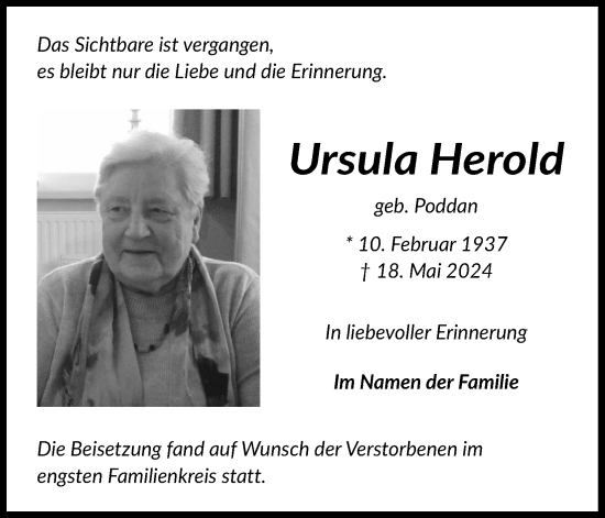 Anzeige von Ursula Herold von Kölner Stadt-Anzeiger / Kölnische Rundschau / Express