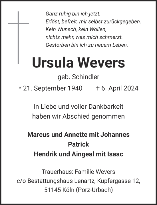 Anzeige von Ursula Wevers von  EXPRESS - Die Woche 