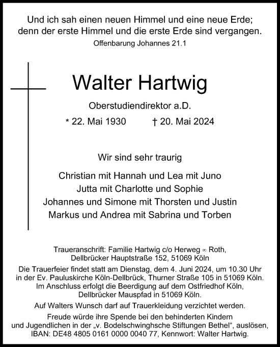 Anzeige von Walter Hartwig von Kölner Stadt-Anzeiger / Kölnische Rundschau / Express