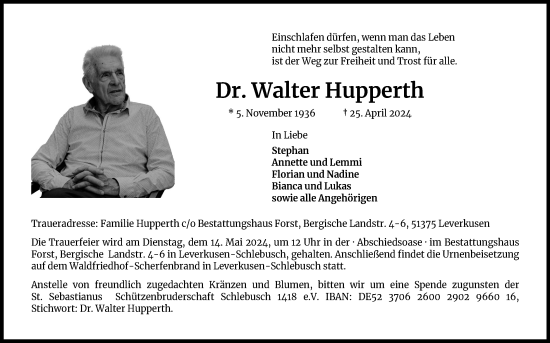 Anzeige von Walter Hupperth von Kölner Stadt-Anzeiger / Kölnische Rundschau / Express