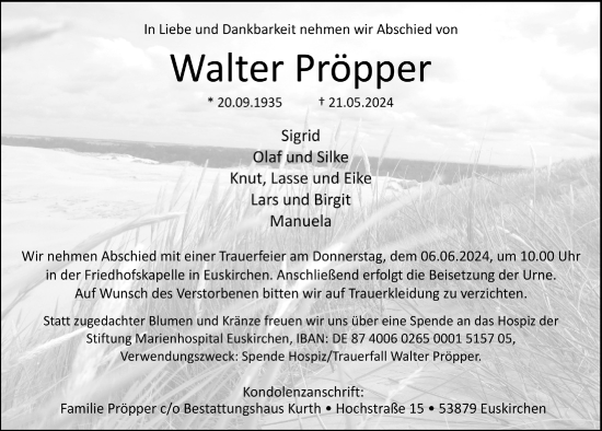 Anzeige von Walter Pröpper von  Blickpunkt Euskirchen 