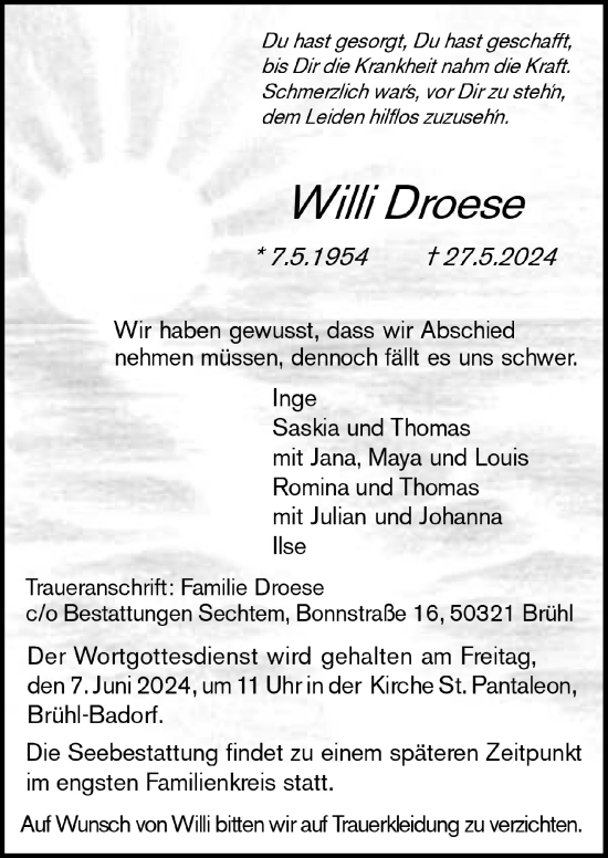 Anzeige von Willi Droese von  Schlossbote/Werbekurier 