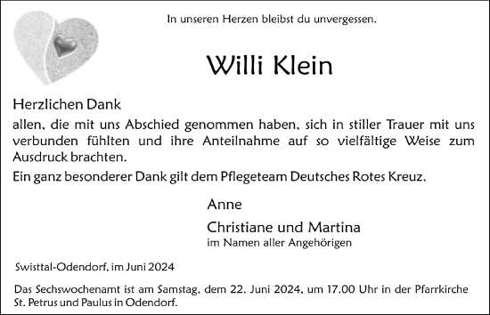 Anzeige von Willi Klein von  Schaufenster/Blickpunkt 