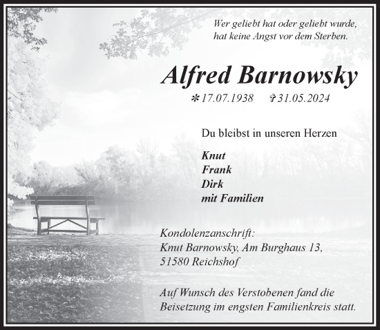 Anzeige von Alfred Barnowsky von  Lokalanzeiger 