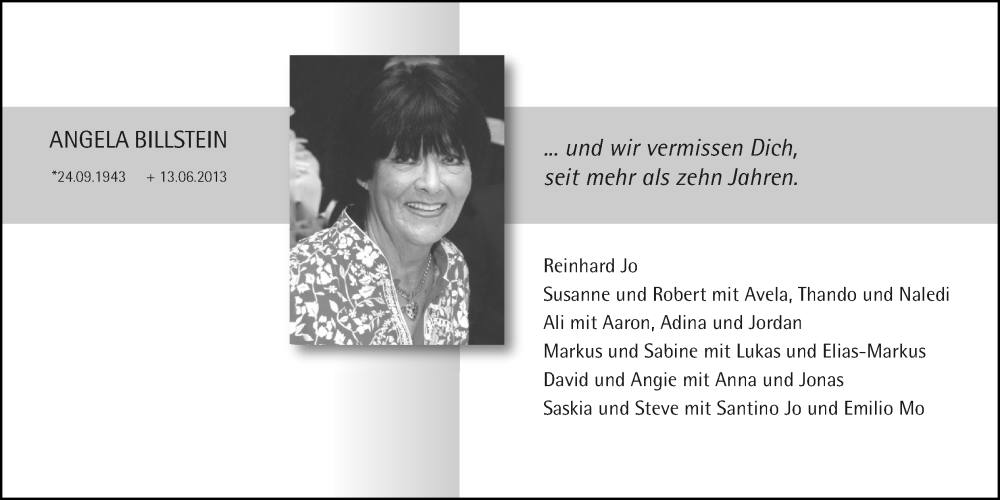  Traueranzeige für Angela Billstein vom 18.07.2023 aus Kölner Stadt-Anzeiger / Kölnische Rundschau / Express