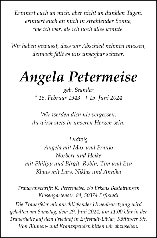 Anzeige von Angela Petermeise von  Werbepost 
