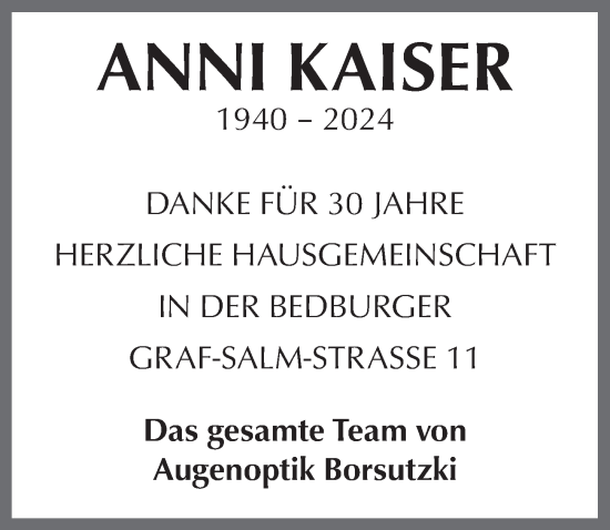 Anzeige von Anni Kaiser von  Werbepost 