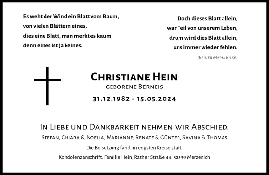 Anzeige von Christiane Hein von  Werbepost 