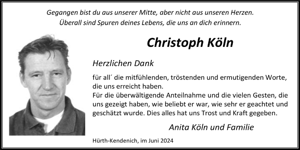  Traueranzeige für Christoph Köln vom 14.06.2024 aus  Wochenende 