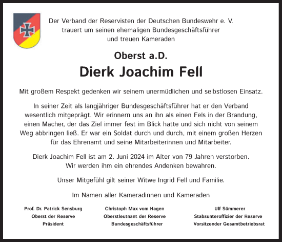 Anzeige von Dierk Joachim Fell von Kölner Stadt-Anzeiger / Kölnische Rundschau / Express