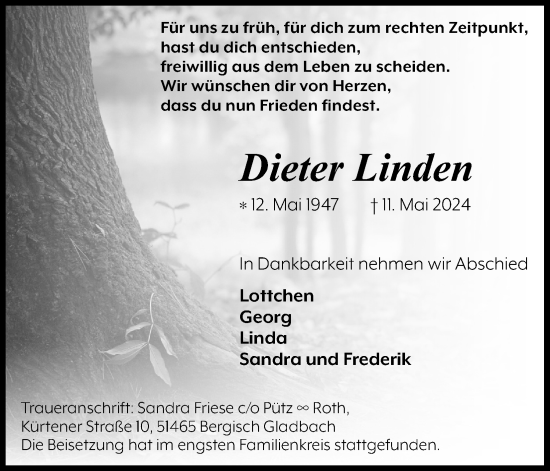 Anzeige von Dieter Linden von Kölner Stadt-Anzeiger / Kölnische Rundschau / Express
