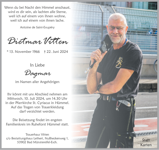 Anzeige von Dietmar Vitten von  Blickpunkt Euskirchen 