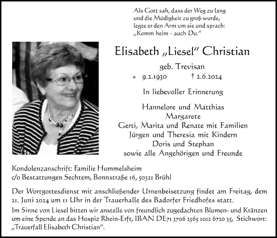Anzeige von Elisabeth Christian von  Schlossbote/Werbekurier 