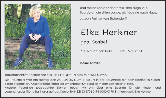 Anzeige von Elke Herkner von Kölner Stadt-Anzeiger / Kölnische Rundschau / Express