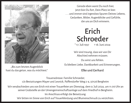 Anzeige von Erich Schroeder von  Werbepost 