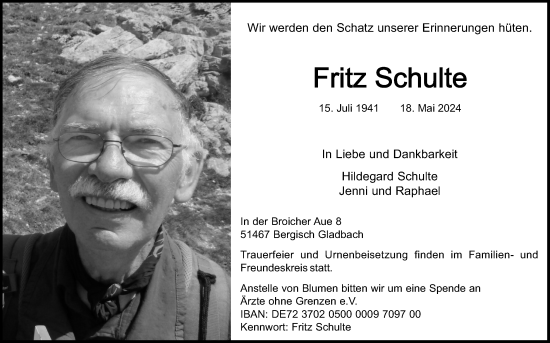 Anzeige von Fritz Schulte von Kölner Stadt-Anzeiger / Kölnische Rundschau / Express