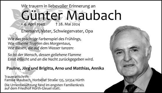Anzeige von Günter Maubach von  Wochenende 