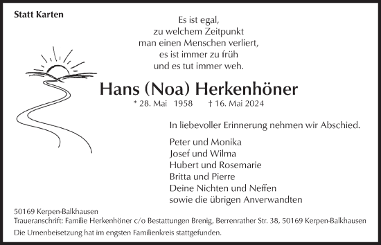 Anzeige von Hans Herkenhöner von  Werbepost 