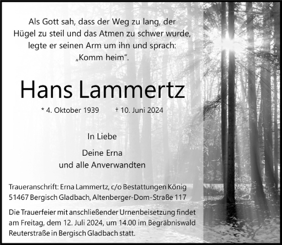 Anzeige von Hans Lammertz von  Bergisches Handelsblatt 
