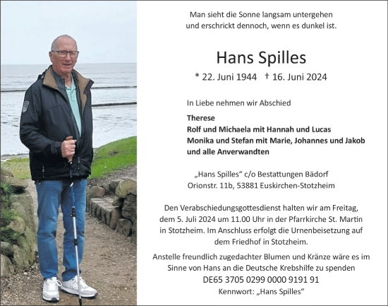 Anzeige von Hans Spilles von  Blickpunkt Euskirchen 
