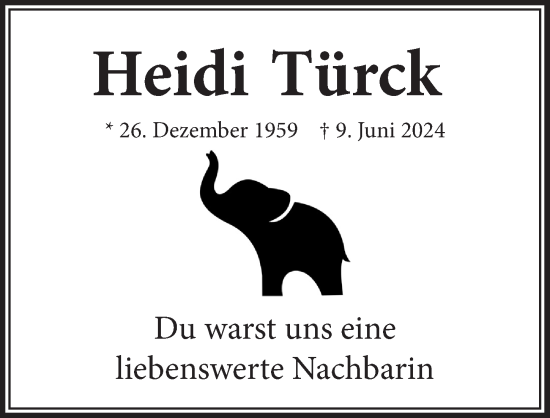 Anzeige von Heidi Türck von  Bergisches Handelsblatt 