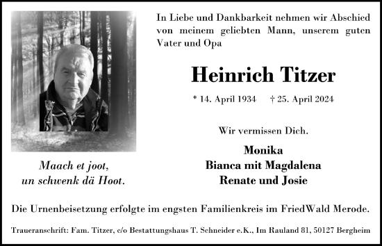 Anzeige von Heinrich Titzer von  Werbepost 