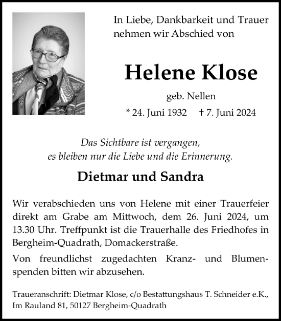 Anzeige von Helene Klose von  Werbepost 