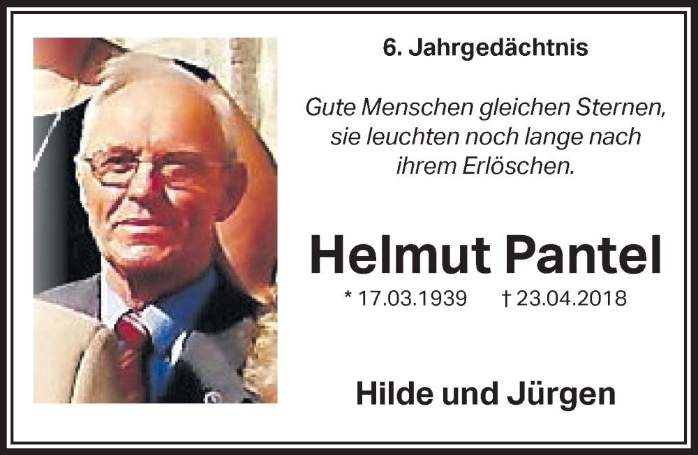  Traueranzeige für Helmut Pantel vom 18.07.2023 aus  Bergisches Handelsblatt 