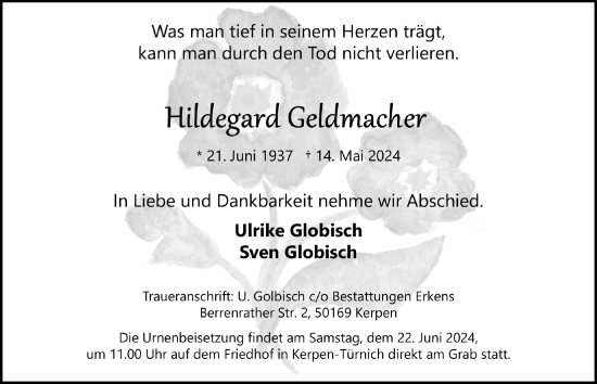 Anzeige von Hildegard Geldmacher von  Werbepost 