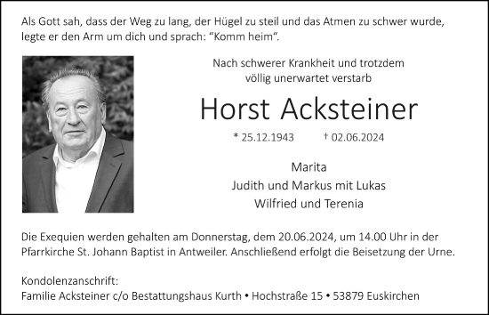Anzeige von Horst Acksteiner von  Blickpunkt Euskirchen 