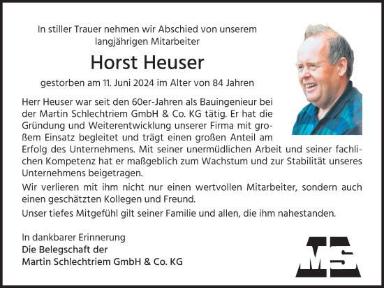 Anzeige von Horst Heuser von Kölner Stadt-Anzeiger / Kölnische Rundschau / Express