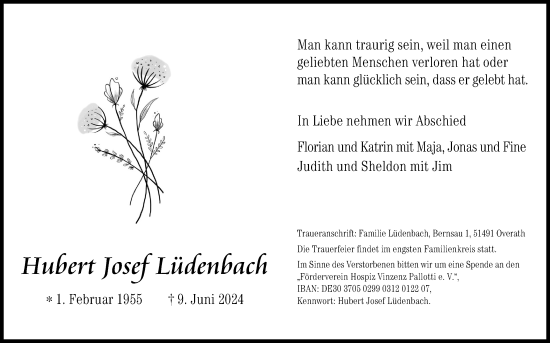 Anzeige von Hubert Josef Lüdenbach von Kölner Stadt-Anzeiger / Kölnische Rundschau / Express