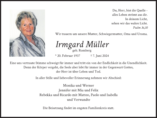 Anzeige von Irmgard Müller von Kölner Stadt-Anzeiger / Kölnische Rundschau / Express