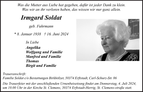 Anzeige von Irmgard Soldat von  Werbepost 