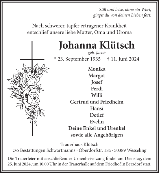 Anzeige von Johanna Klütsch von  Schlossbote/Werbekurier 